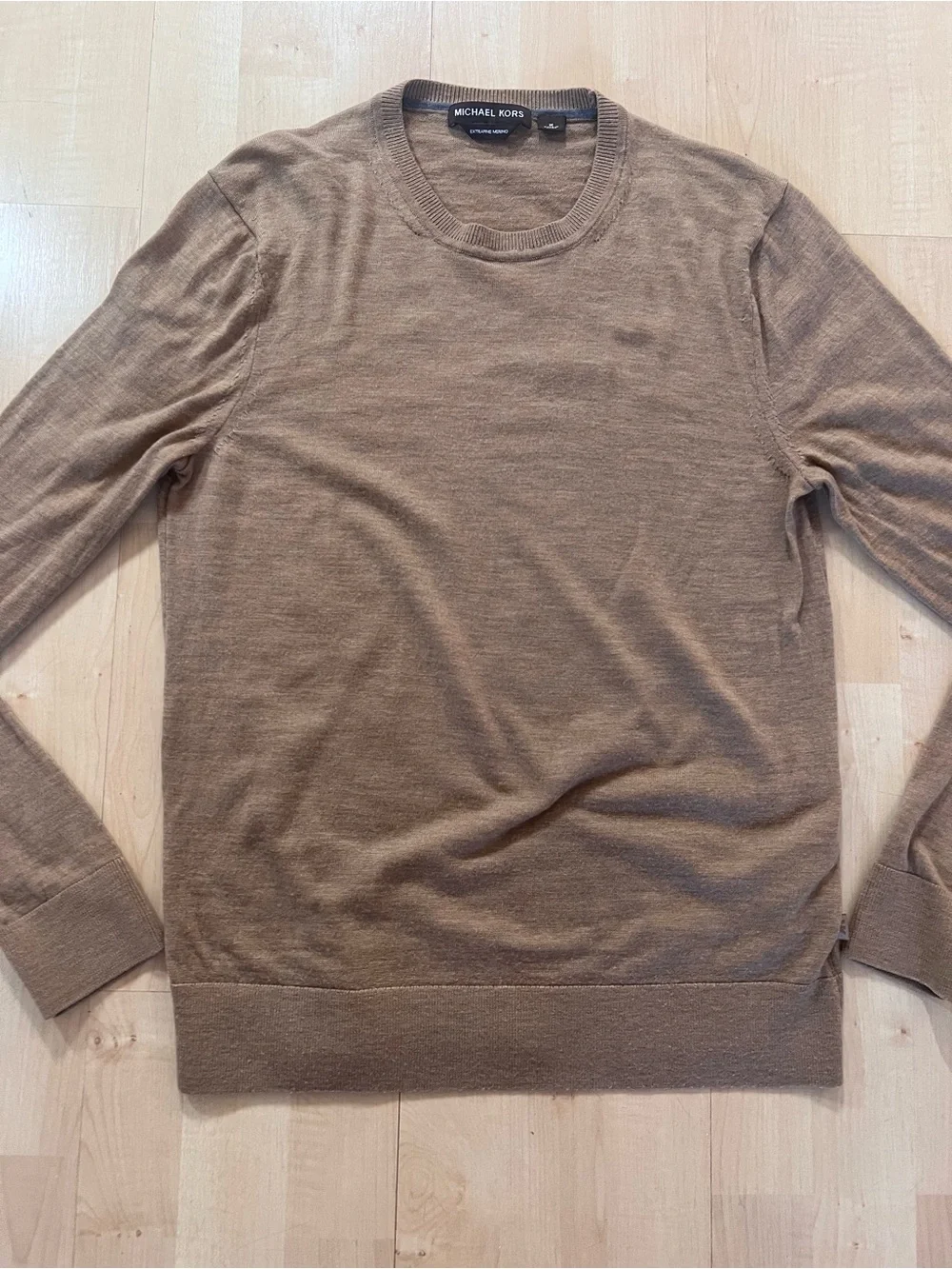 Michael Kors Men's Extrafine Merino Wool Crewneck Sweater Brown Size M Basic